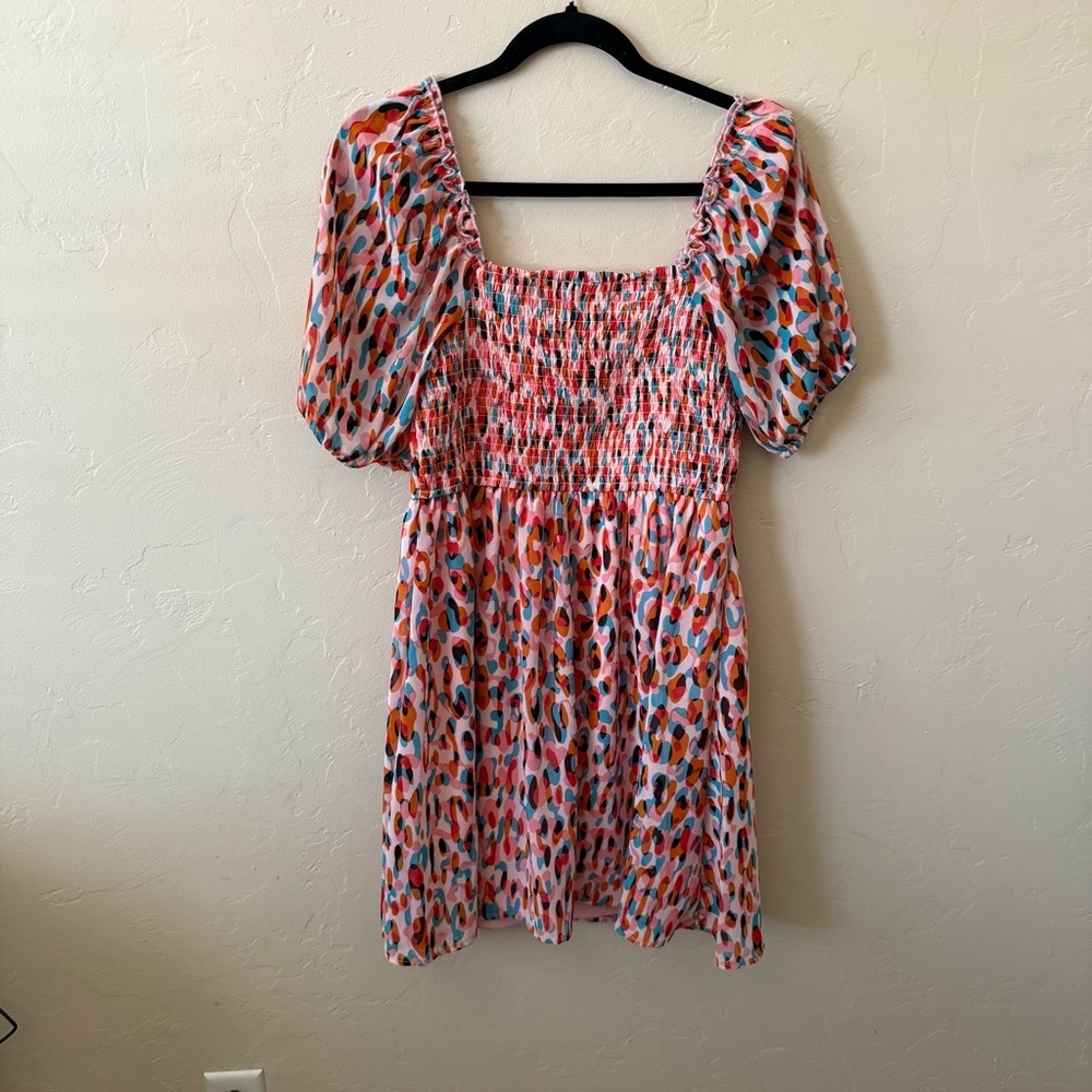 Jessica Simpson Abstract Leopard Print Puff Sleeve Mini Dress Size Medium - Picture 7 of 7